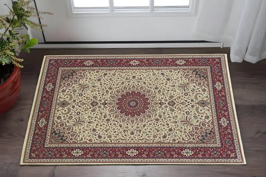 Ivory And Red Oriental Area Rug Photo 1