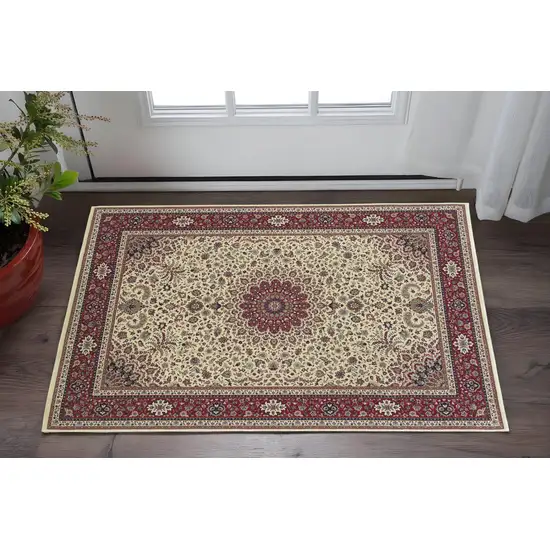 Ivory And Red Oriental Area Rug Photo 1