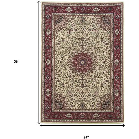 Ivory And Red Oriental Area Rug Photo 3