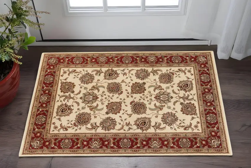 Ivory And Red Oriental Area Rug Photo 1