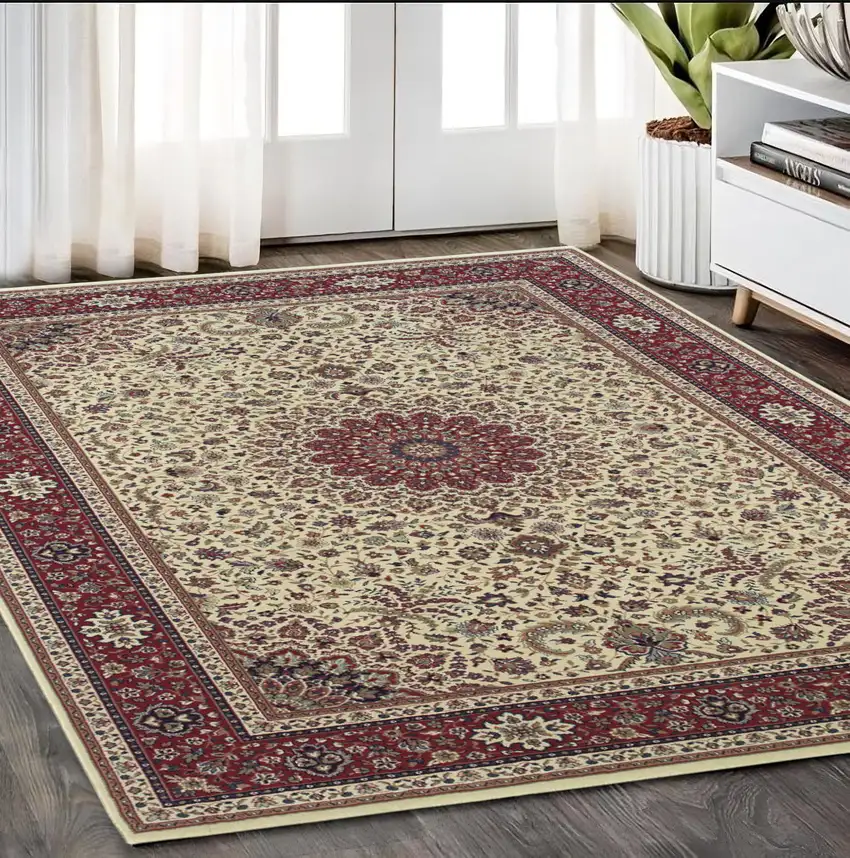 Ivory And Red Oriental Area Rug Photo 1