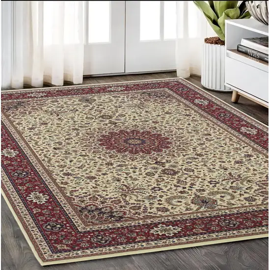 Ivory And Red Oriental Area Rug Photo 1