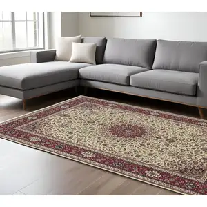 Photo of Ivory And Red Oriental Area Rug
