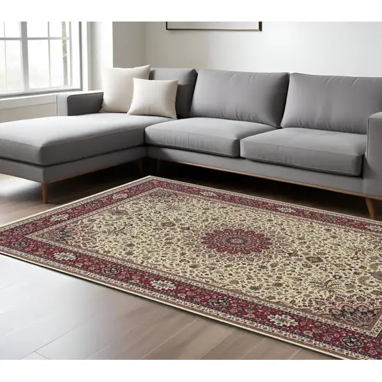 Ivory And Red Oriental Area Rug Photo 1
