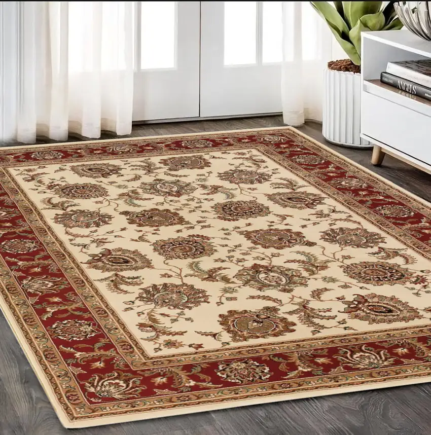 Ivory And Red Oriental Area Rug Photo 1