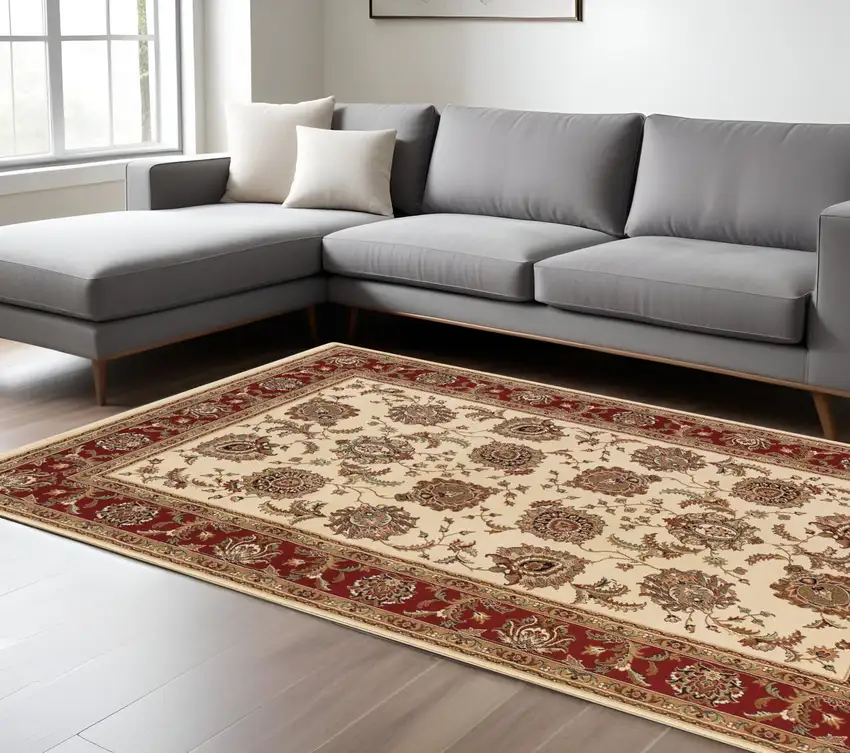 Ivory And Red Oriental Area Rug Photo 1
