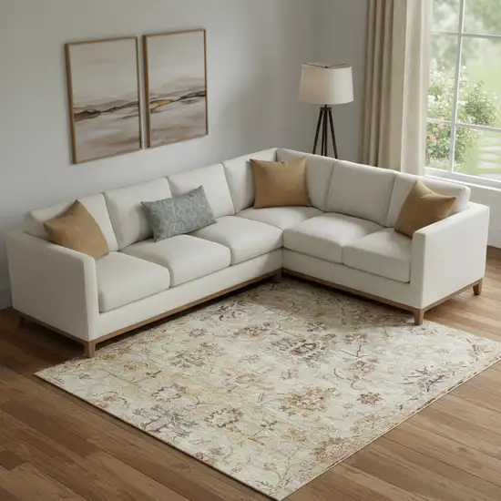 Ivory And Red Oriental Distressed Area Rug Photo 1