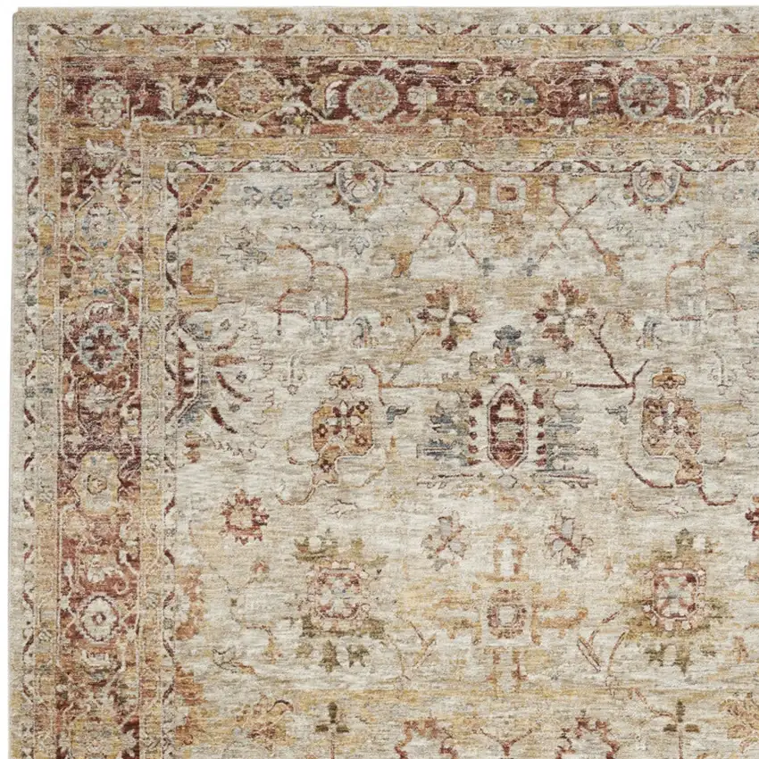Ivory And Red Oriental Distressed Area Rug Photo 7