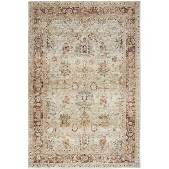 Ivory And Red Oriental Distressed Area Rug Photo 4