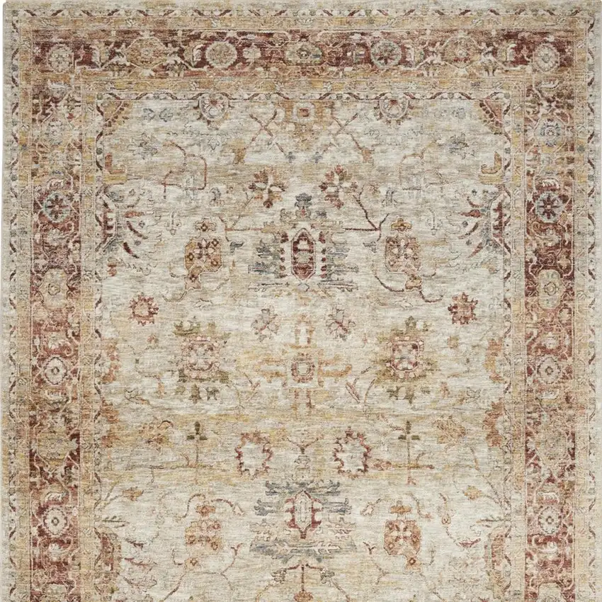 Ivory And Red Oriental Distressed Area Rug Photo 3