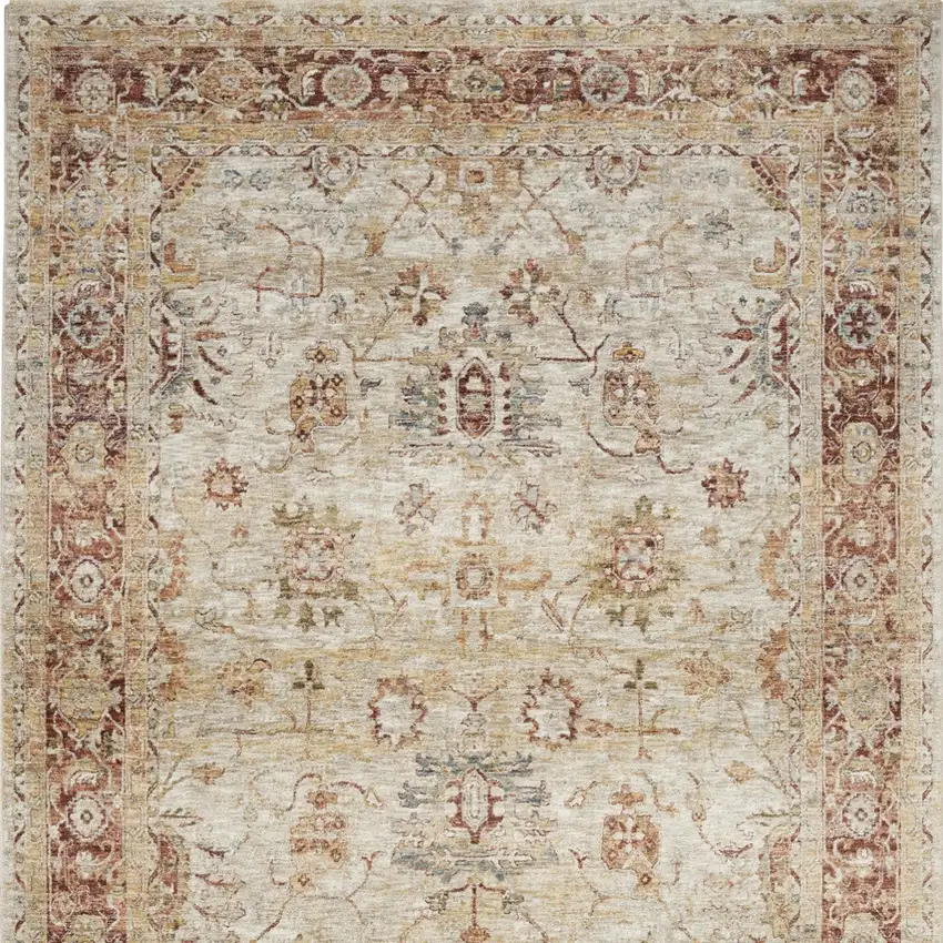 Ivory And Red Oriental Distressed Area Rug Photo 8