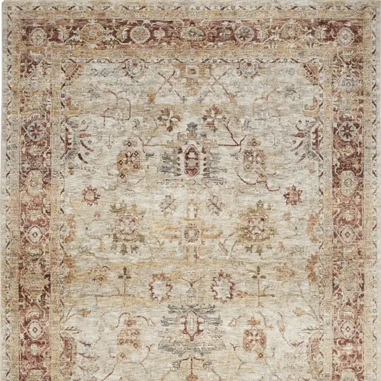 Ivory And Red Oriental Distressed Area Rug Photo 8