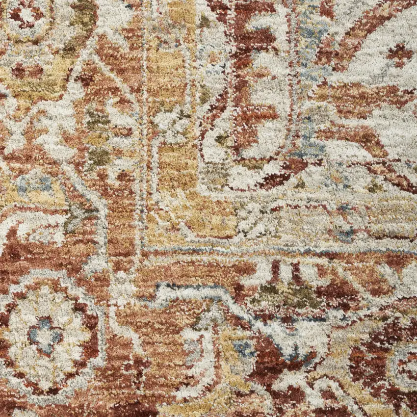 Ivory And Red Oriental Distressed Area Rug Photo 4