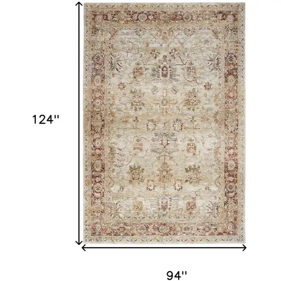 Ivory And Red Oriental Distressed Area Rug Photo 3