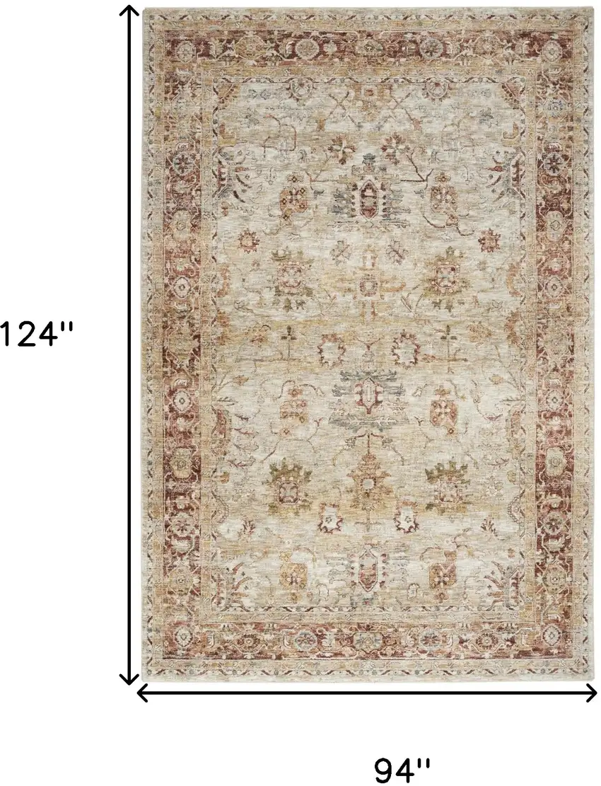 Ivory And Red Oriental Distressed Area Rug Photo 3