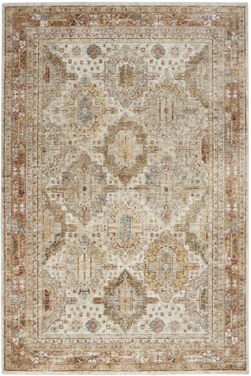 Ivory And Red Oriental Distressed Area Rug Photo 4