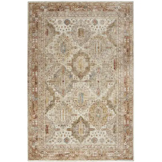 Ivory And Red Oriental Distressed Area Rug Photo 4