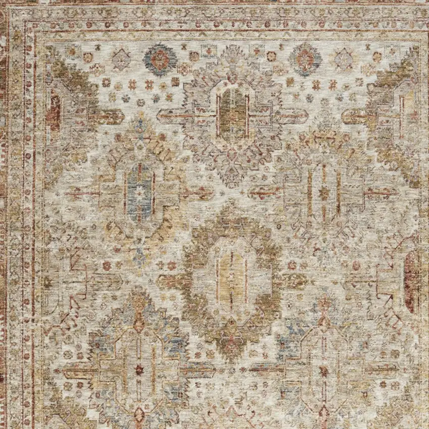 Ivory And Red Oriental Distressed Area Rug Photo 7