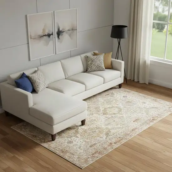 Ivory And Red Oriental Distressed Area Rug Photo 1