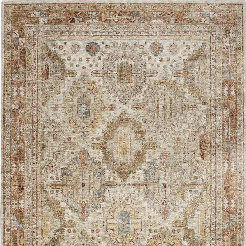 Ivory And Red Oriental Distressed Area Rug Photo 8