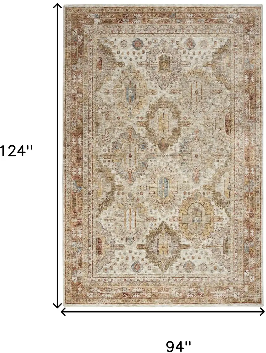 Ivory And Red Oriental Distressed Area Rug Photo 3