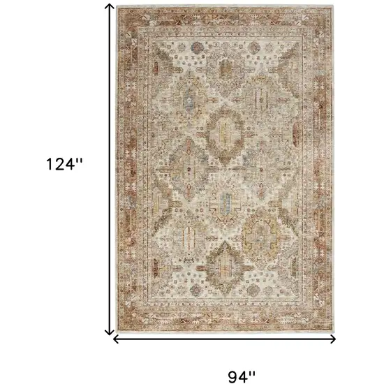 Ivory And Red Oriental Distressed Area Rug Photo 3