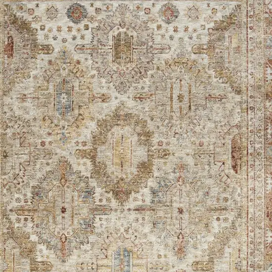 Ivory And Red Oriental Distressed Area Rug Photo 2