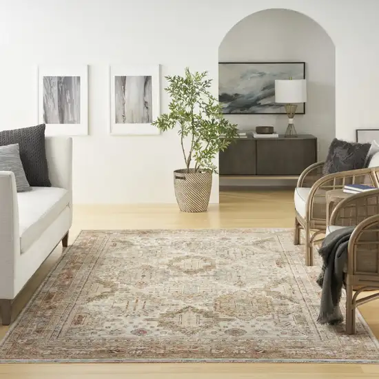 Ivory And Red Oriental Distressed Area Rug Photo 6