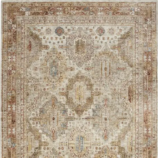 Ivory And Red Oriental Distressed Area Rug Photo 3