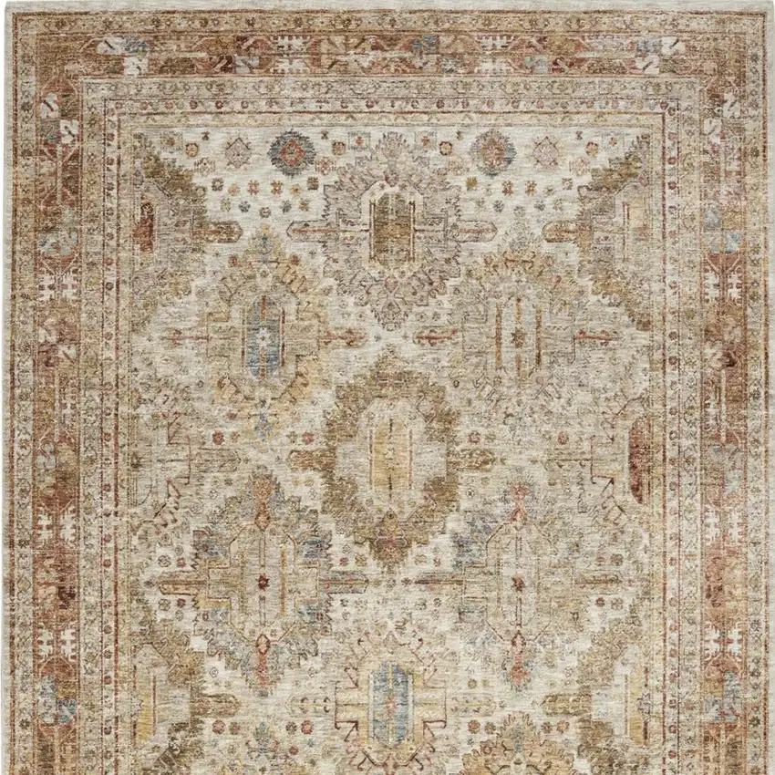 Ivory And Red Oriental Distressed Area Rug Photo 3