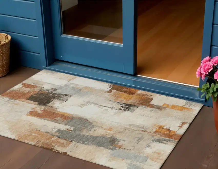 Ivory And Rust Abstract Washable Indoor Outdoor Area Rug Photo 2