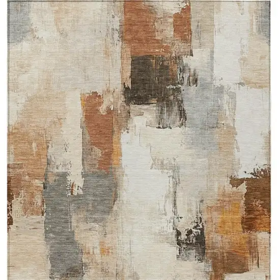 Ivory And Rust Abstract Washable Indoor Outdoor Area Rug Photo 1