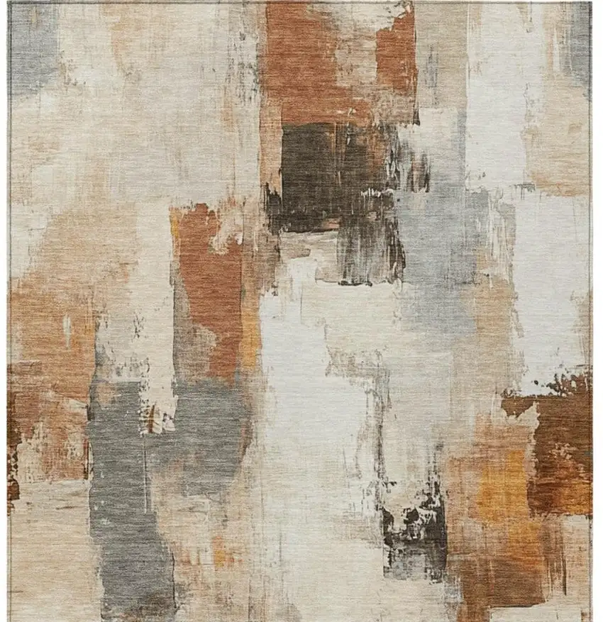Ivory And Rust Abstract Washable Indoor Outdoor Area Rug Photo 1