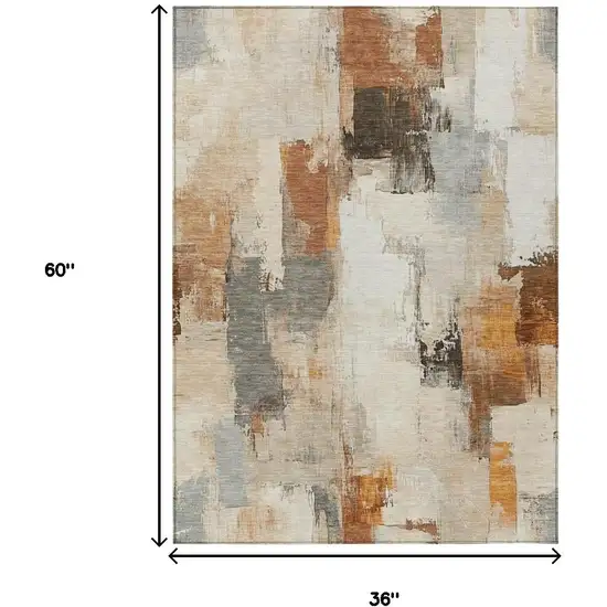 Ivory And Rust Abstract Washable Indoor Outdoor Area Rug Photo 9