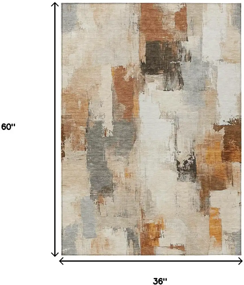 Ivory And Rust Abstract Washable Indoor Outdoor Area Rug Photo 9