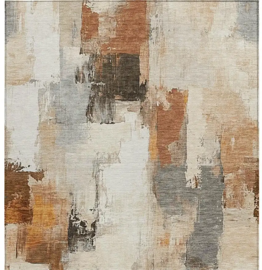 Ivory And Rust Abstract Washable Indoor Outdoor Area Rug Photo 3