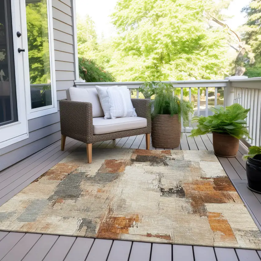 Ivory And Rust Abstract Washable Indoor Outdoor Area Rug Photo 8