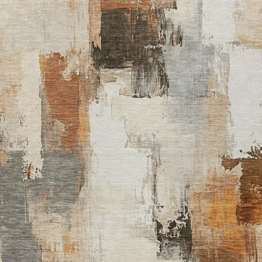 Ivory And Rust Abstract Washable Indoor Outdoor Area Rug Photo 7