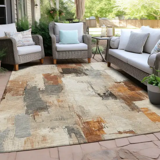 Ivory And Rust Abstract Washable Indoor Outdoor Area Rug Photo 4