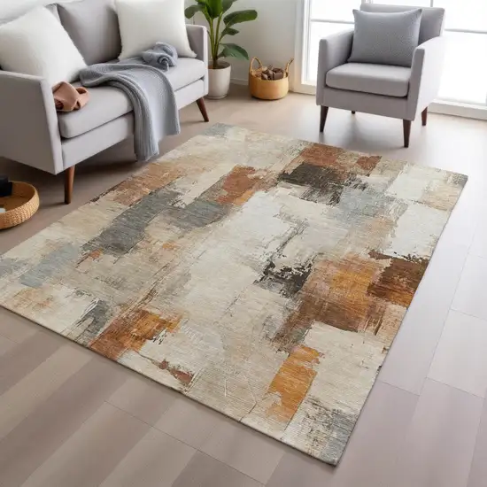 Ivory And Rust Abstract Washable Indoor Outdoor Area Rug Photo 6