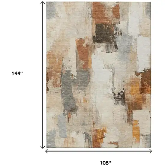 Ivory And Rust Abstract Washable Indoor Outdoor Area Rug Photo 9