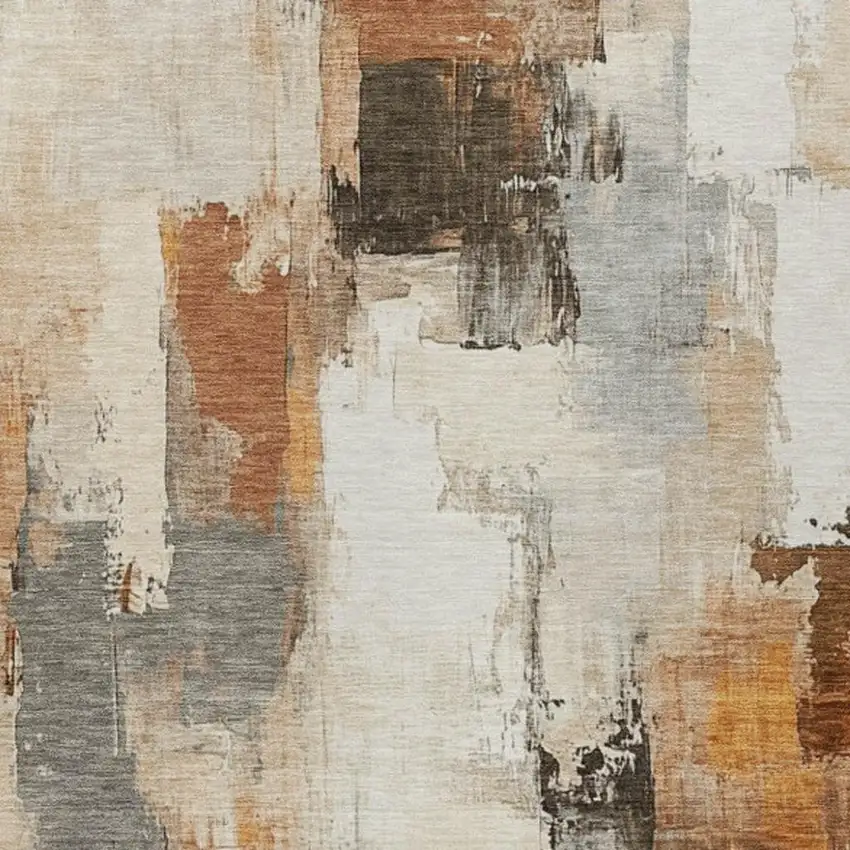 Ivory And Rust Abstract Washable Indoor Outdoor Area Rug Photo 7