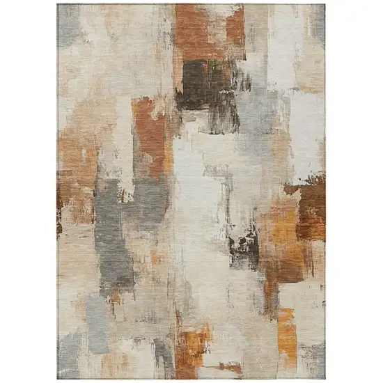 Ivory And Rust Abstract Washable Indoor Outdoor Area Rug Photo 9
