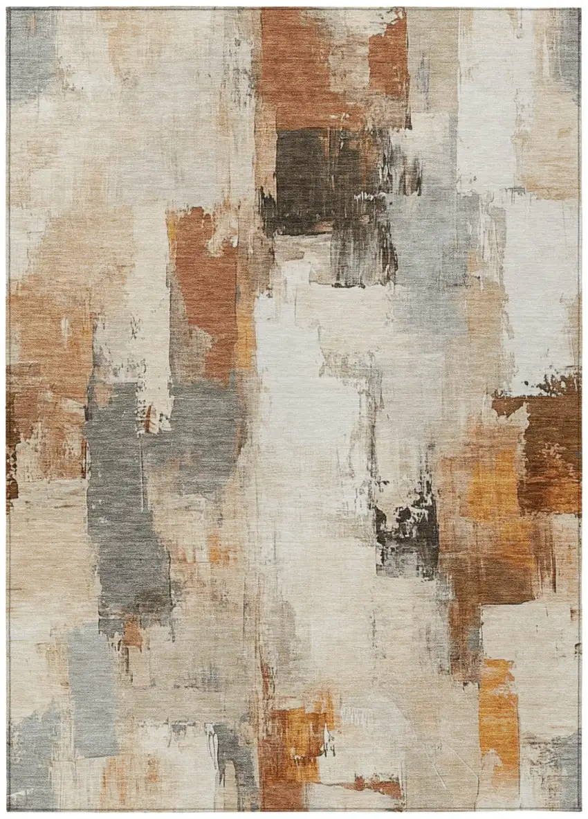 Ivory And Rust Abstract Washable Indoor Outdoor Area Rug Photo 9