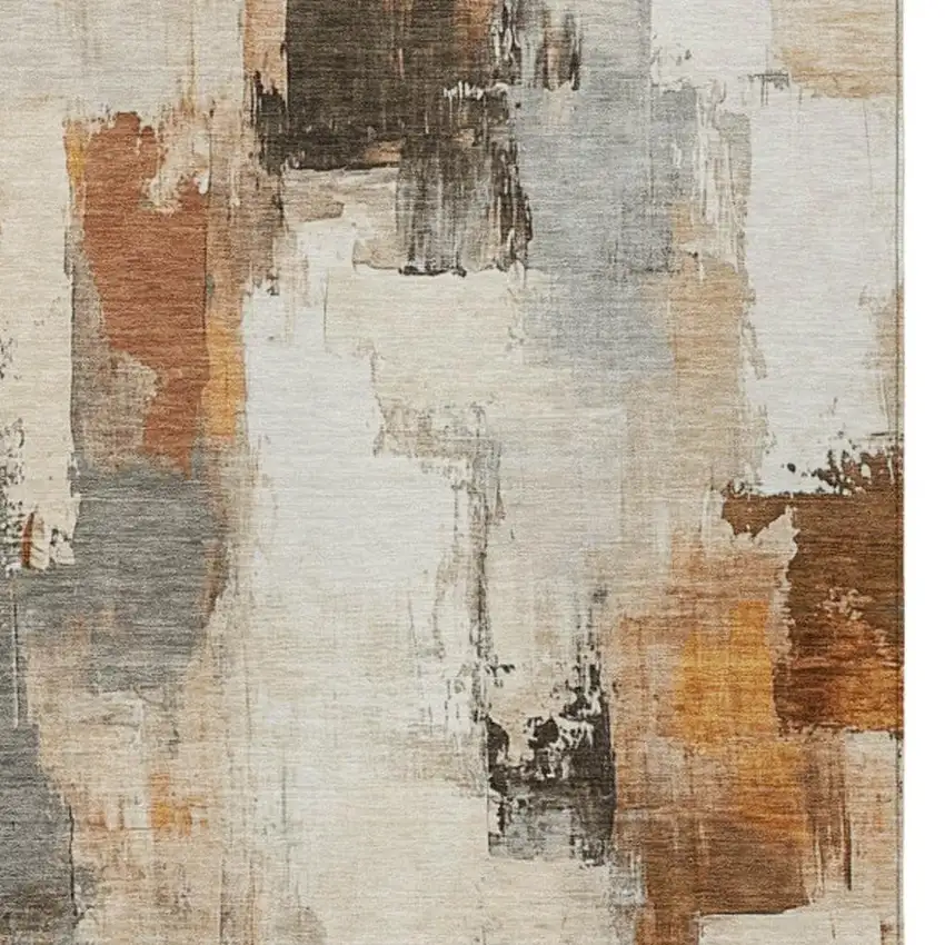 Ivory And Rust Abstract Washable Indoor Outdoor Area Rug Photo 9