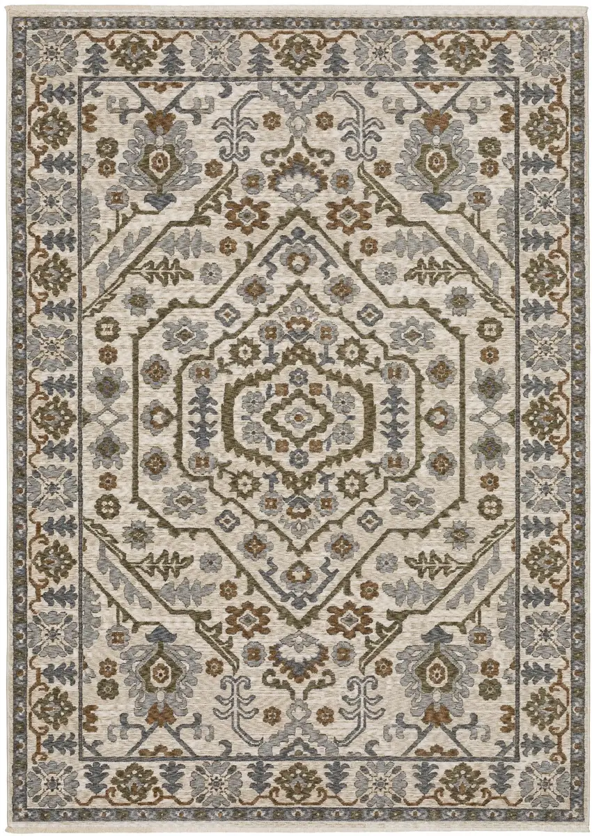 Ivory And Rust Floral Area Rug With Fringe Photo 2