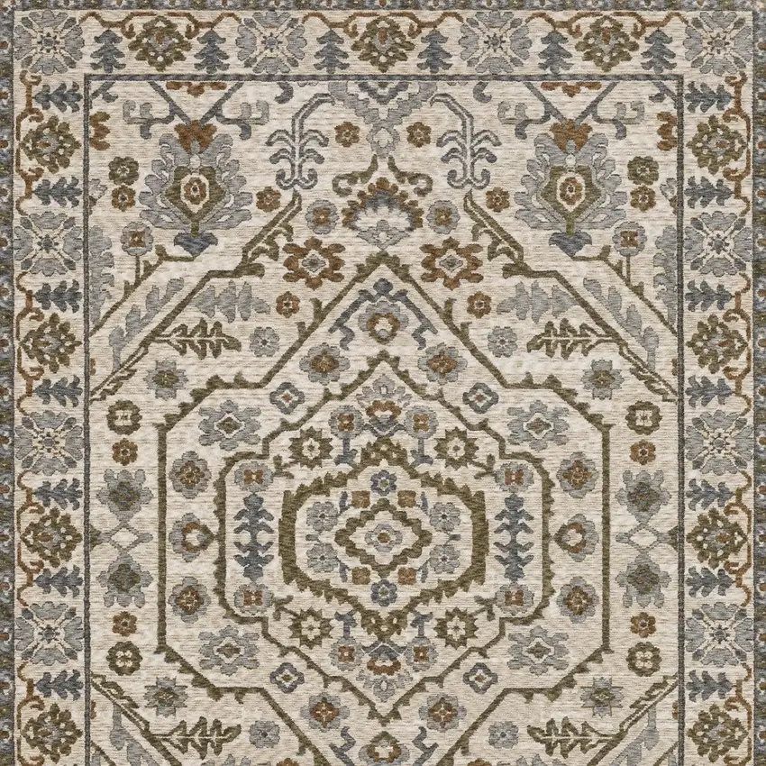 Ivory And Rust Floral Area Rug With Fringe Photo 7