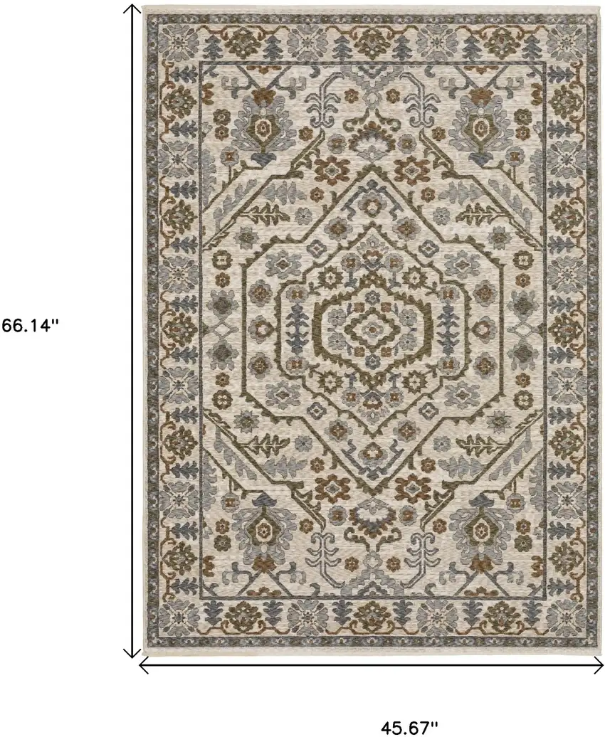 Ivory And Rust Floral Area Rug With Fringe Photo 3