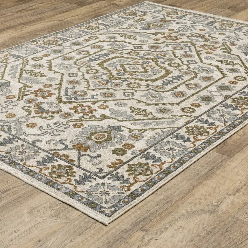 Ivory And Rust Floral Area Rug With Fringe Photo 9