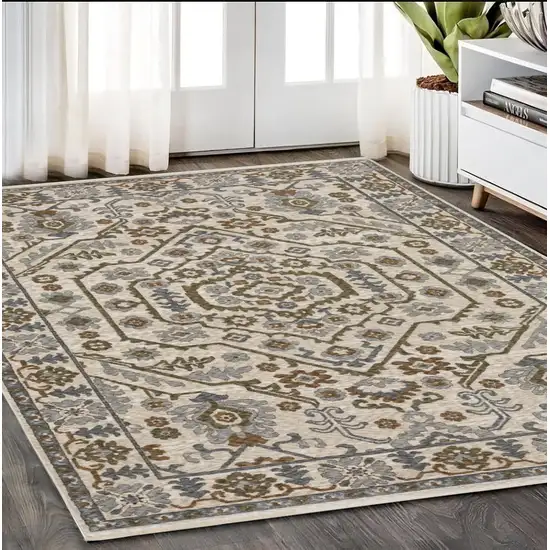Ivory And Rust Floral Area Rug With Fringe Photo 1